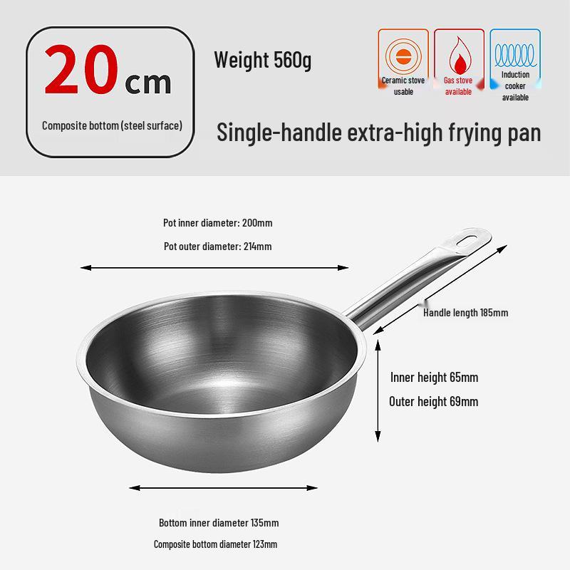 Non-Stick Stainless Steel Frying Pan with Composite Bottom for Eggs, Pancakes, and Steak - Single Handle, Induction Compatible.