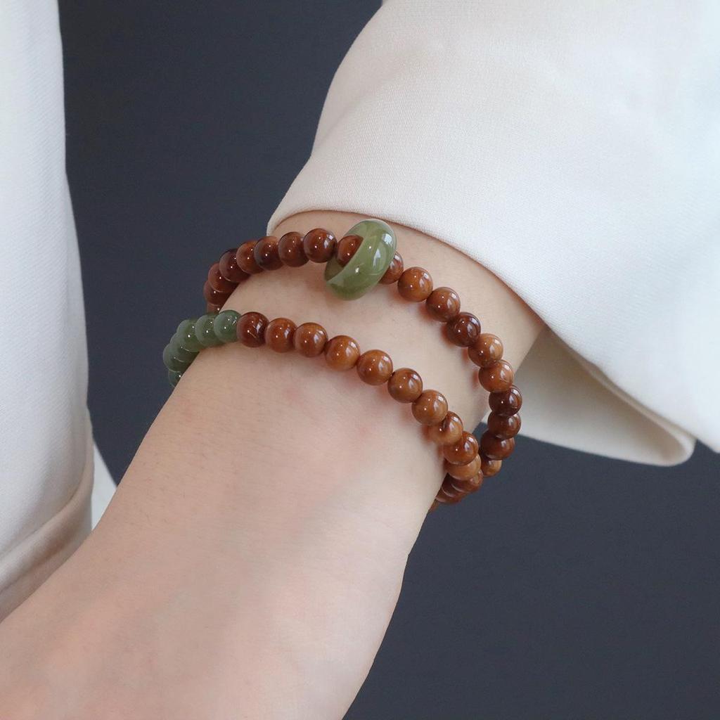 Natural Hetian Jade Double Circle Bracelet with Prayer Beads