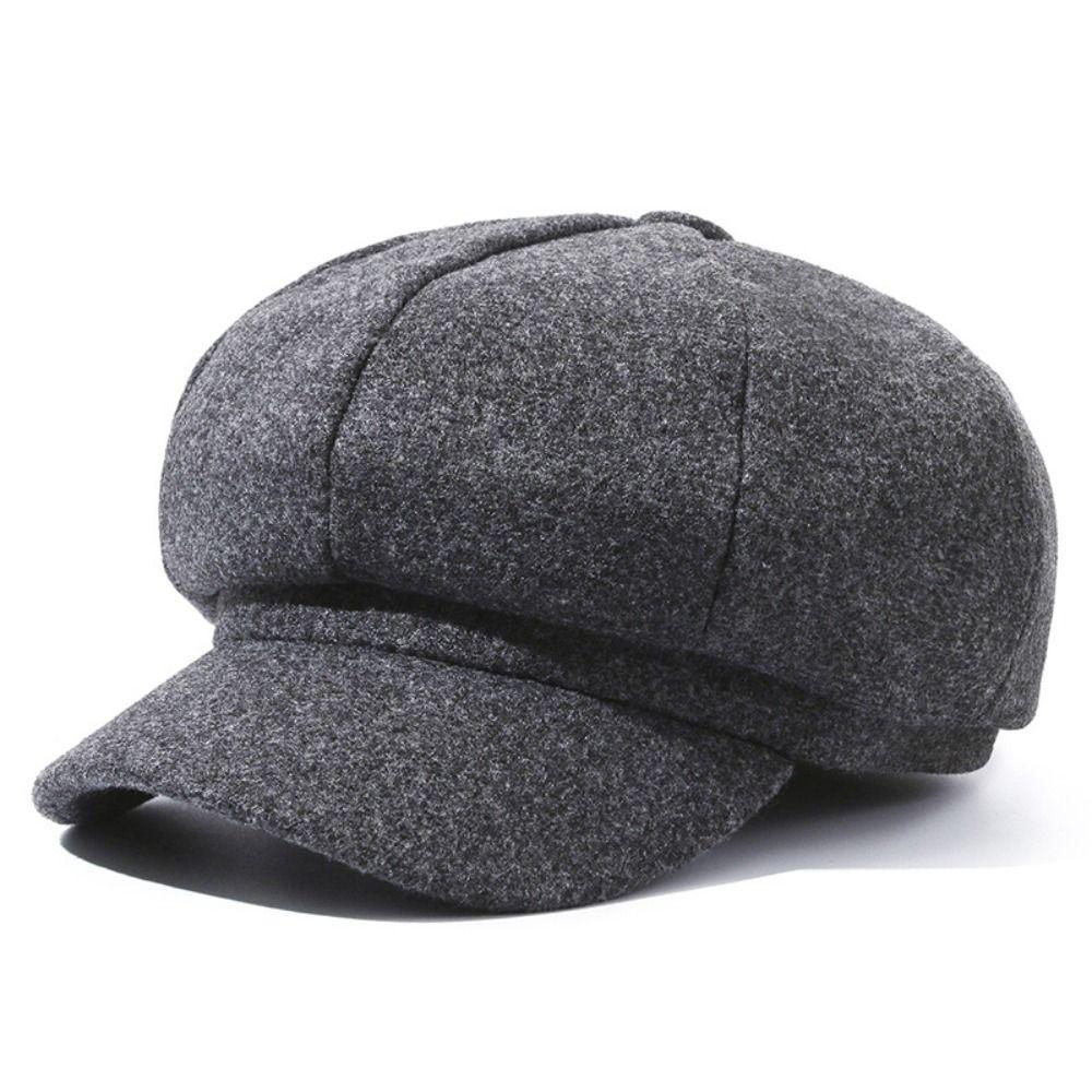 Woolen Fabric Baker Cap Solid Color Beret Hat Fashion Octagonal Cap  Autumn Winter