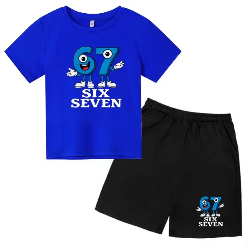 Children Summer Six Seven Cartoon Print Casual Set Clothes T-shirt+Shorts 2P Charming Boy Girl Toddler 3-12 Yrs Short-sleeved