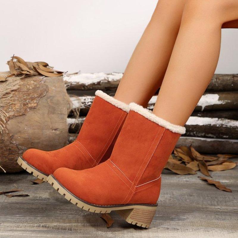 Cross-border Autumn and Winter New European and American Low Boots, Velvet Warm Large Size Thick Heel Student Casual Flat Women's Boots