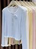Korean Style Ruffle Flower Knit Sun Protection Cardigan for Women - Spring 2026