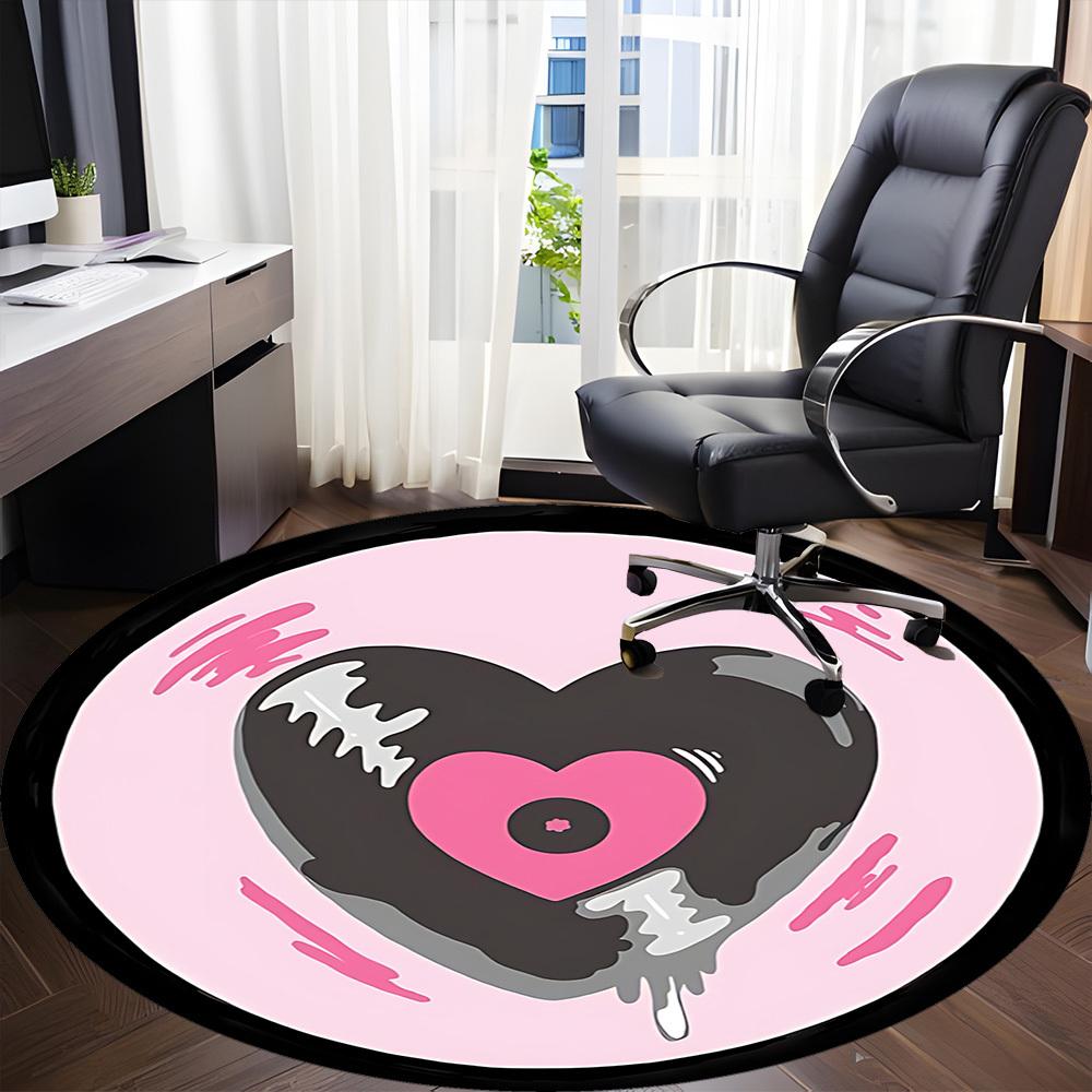 1pc Heartbeat Love Office Round Area Rug,  Mat Suitable For Office, Under Office Chairs Bedroom Living Room Home Decor, Room Deco