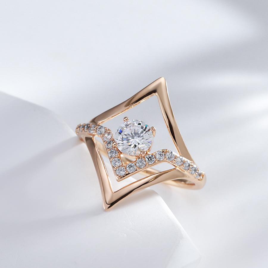 Personality Diamond Shape Large Rings with Zircon Fashion Women Gold Color Jewelry Gifts