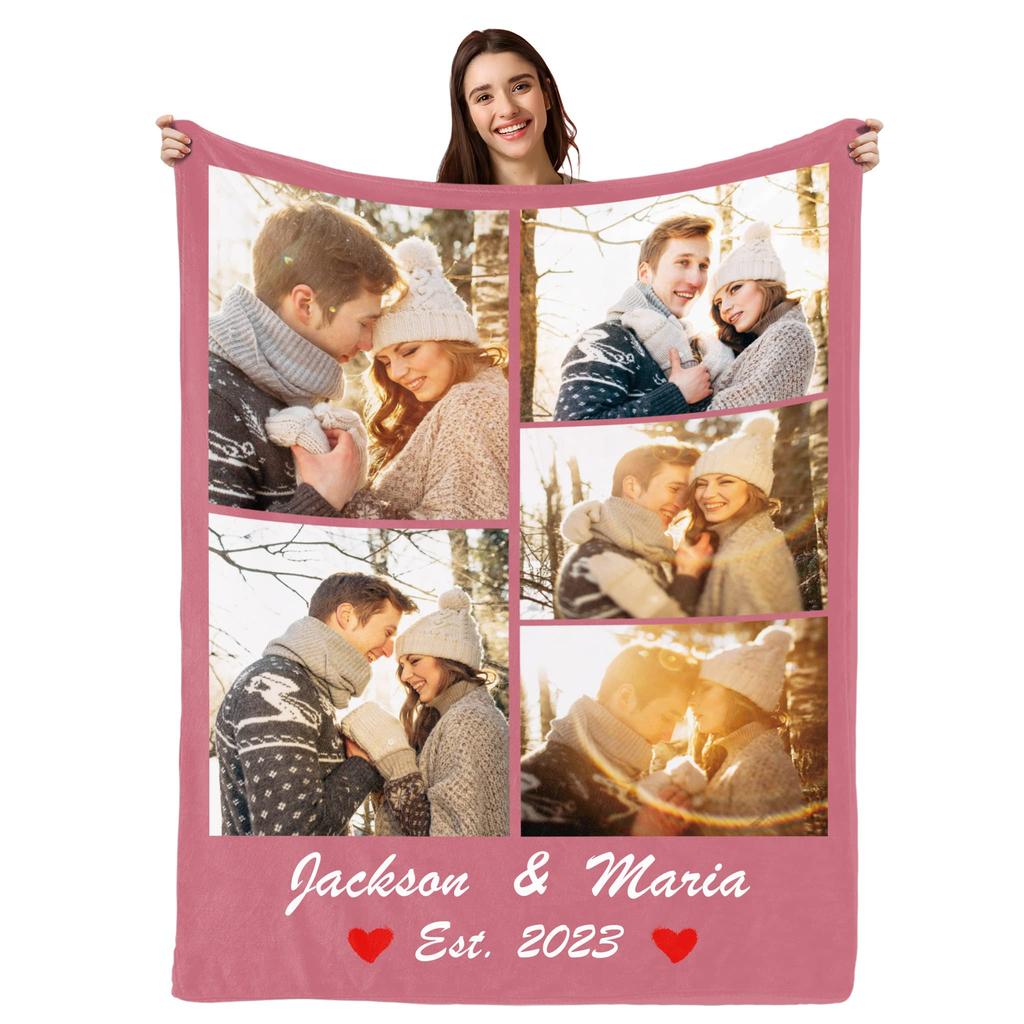 Custom Blanket with Words Picture Collage Customized Blankets,Birthday Souvenir Gifts Personalized Throw Blanket for Father, Mom