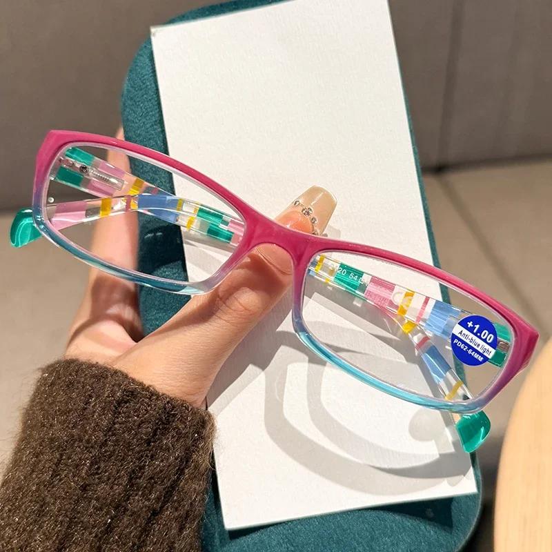 Retro Square Reading Glasses Fashionable Multi-colour Spring-loaded Legs Anti-Blue Light Glasses Men Women Presbyopia Glasses