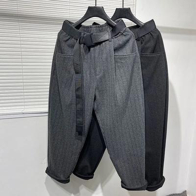 Women's Autumn and Winter Retro Simple Velvet Loose Striped Work Pants Casual Harem Pants