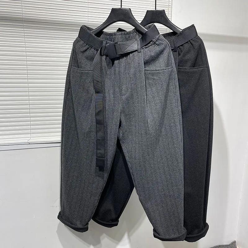 Women's Autumn and Winter Retro Simple Velvet Loose Striped Work Pants Casual Harem Pants