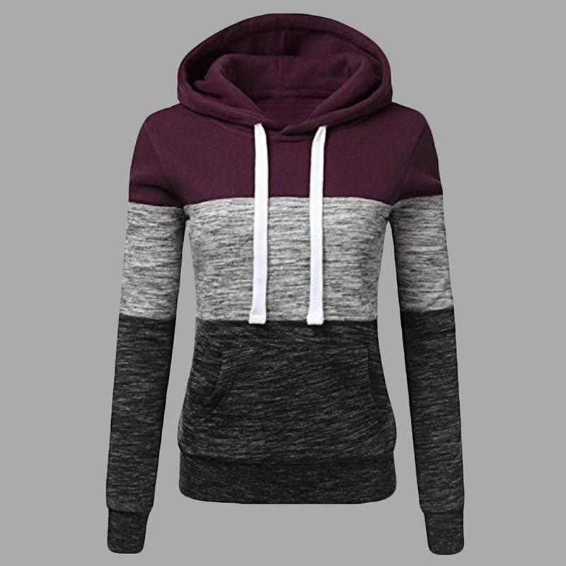 

Европейский и американский женский повседневный свитер с капюшоном женский свитер Женское пальто с капюшоном в стиле колор-блок женский свитер XXXXL вино красного