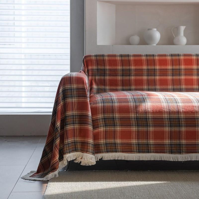 Plaid Cotton Sofa Cover Throw Blanket Living Room Couch Bed Window Seat Table Decor French Style Dustproof Multi-Use