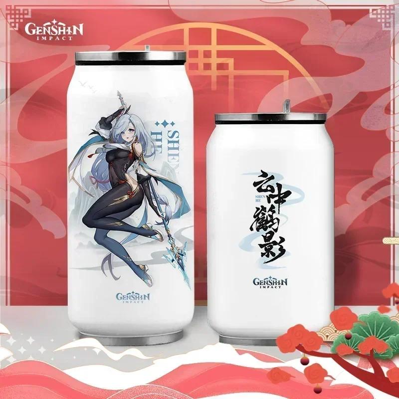 Anime Genshin Impact Thermos Bottle Stainless Steel Coffee Mup Zhongli Klee Portable Water Cup Drinking Bottle Thermos Flask