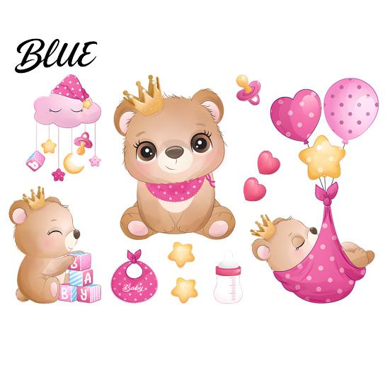 Cute Bear Wall Stickers for Bedroom Kids Room PVC Waterproof Cartoon Animal Decorative Interior Decals Removable Art Mural Nursery Living Room Decor