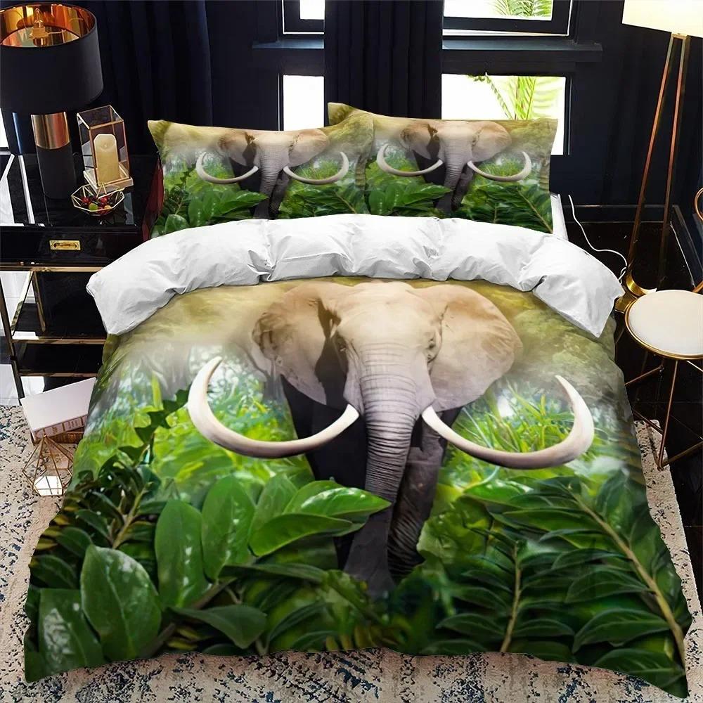Safari Elephant Duvet Cover Set, Wild Animal Print Bedding Quilt Cover Pillowcases for Adults Twin Queen King Size