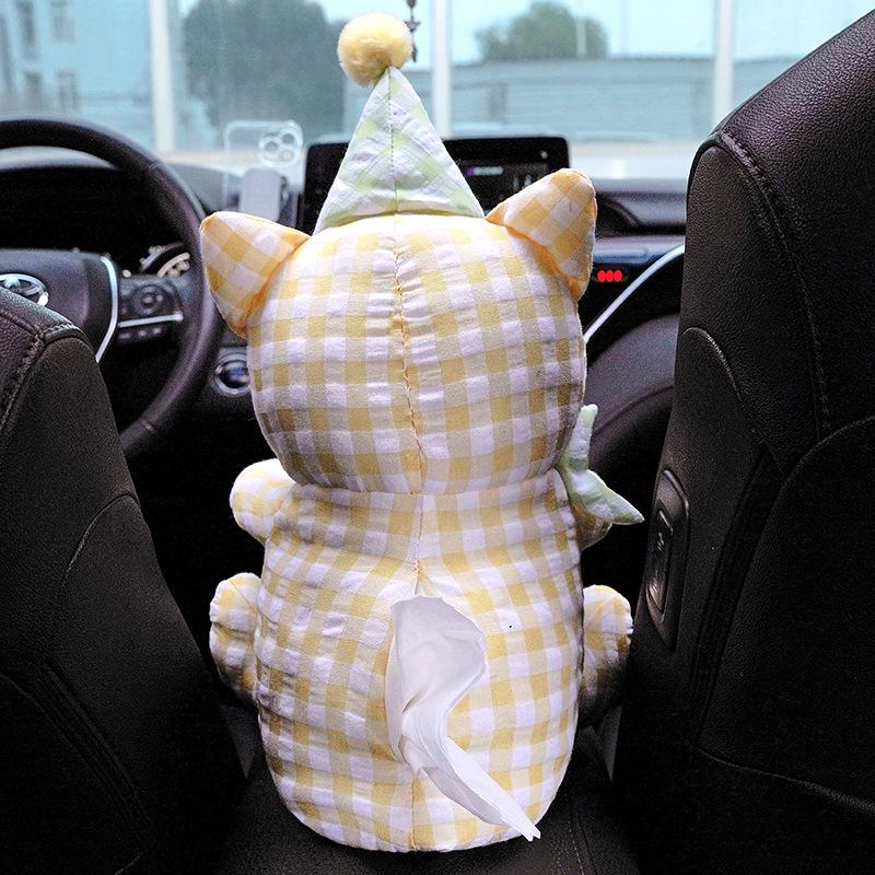 Katzenmuster Auto-Taschentuchbox Weiche Plüschtiere Niedliche Kätzchen Gitterlinien Plüschtiere Puppen Aufbewahrungsboxen Wesentliche Auto-Geschenke