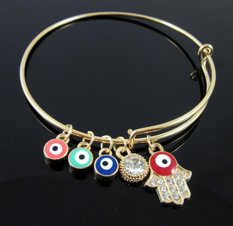 Korean Style Rhinestone Buddha's Hand & Eye Fatima Evil Eye Bracelet Anklet