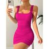 Summer Square Neck Bodycon Mini Short Dress Women Sleeveless Casual Party Dress for Women Clubwear Nightout Party Tank Dress Slim Fit Bodycon Dresses