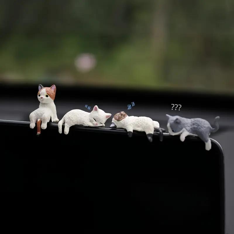 

Cute Cat Ornament 4pcs Cute Cat Car Dashboard Ornaments | ABS Material, Cartoon Mini Decor, Perfect for Car & Screen Display