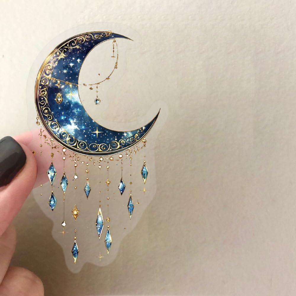 Dreamy Moon Crystal Gem Scrapbook Stickers 50 Clear Vinyl Decals Featuring and Beautiful Moon Phase Stickers Perfect for and - Pieces, Stars,