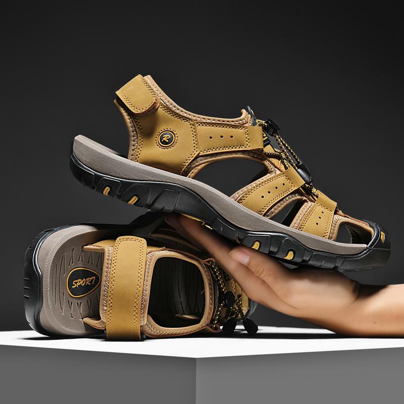 Big Size Men's Sandals Summer Anti-collision Outdoor Walking Treking Casual Shoes Leather Hiking Men Slippers Beach Wading Shoes