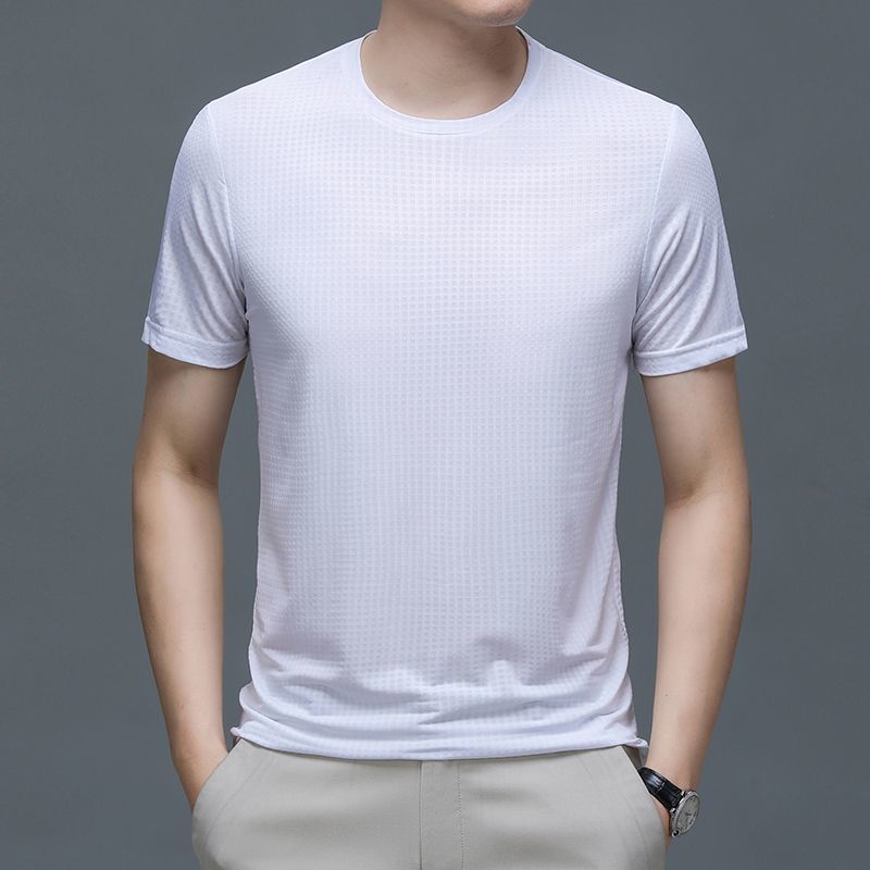 

New Summer Business Casual Fashion Versatile Round Neck Plaid Print Loose Oversized Minimalist Short Sleeved T-shirt M білий
