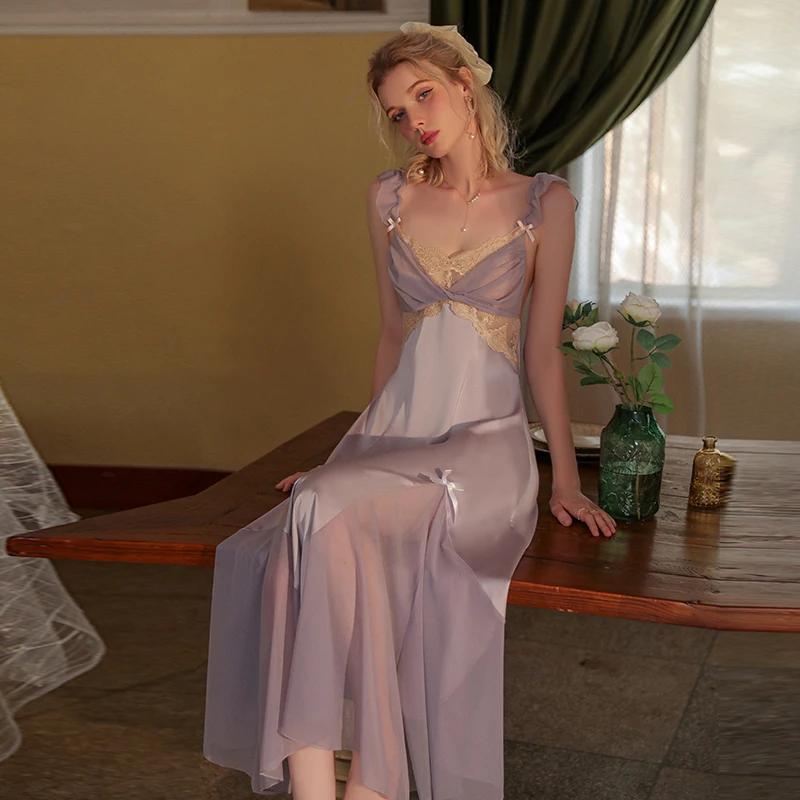 Sexy Pajamas for Women, Summer Dress, Autumn and Winter Silk Satin Casual Suspender Nightgown, Deep V Nightgown for Women