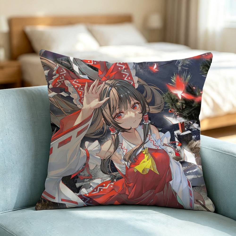 Touhou Project Reimu-Hakurei Square Double-Sided Printed Pillow Case Bedroom Bedside Pillow Sofa Cushion Cover Gift