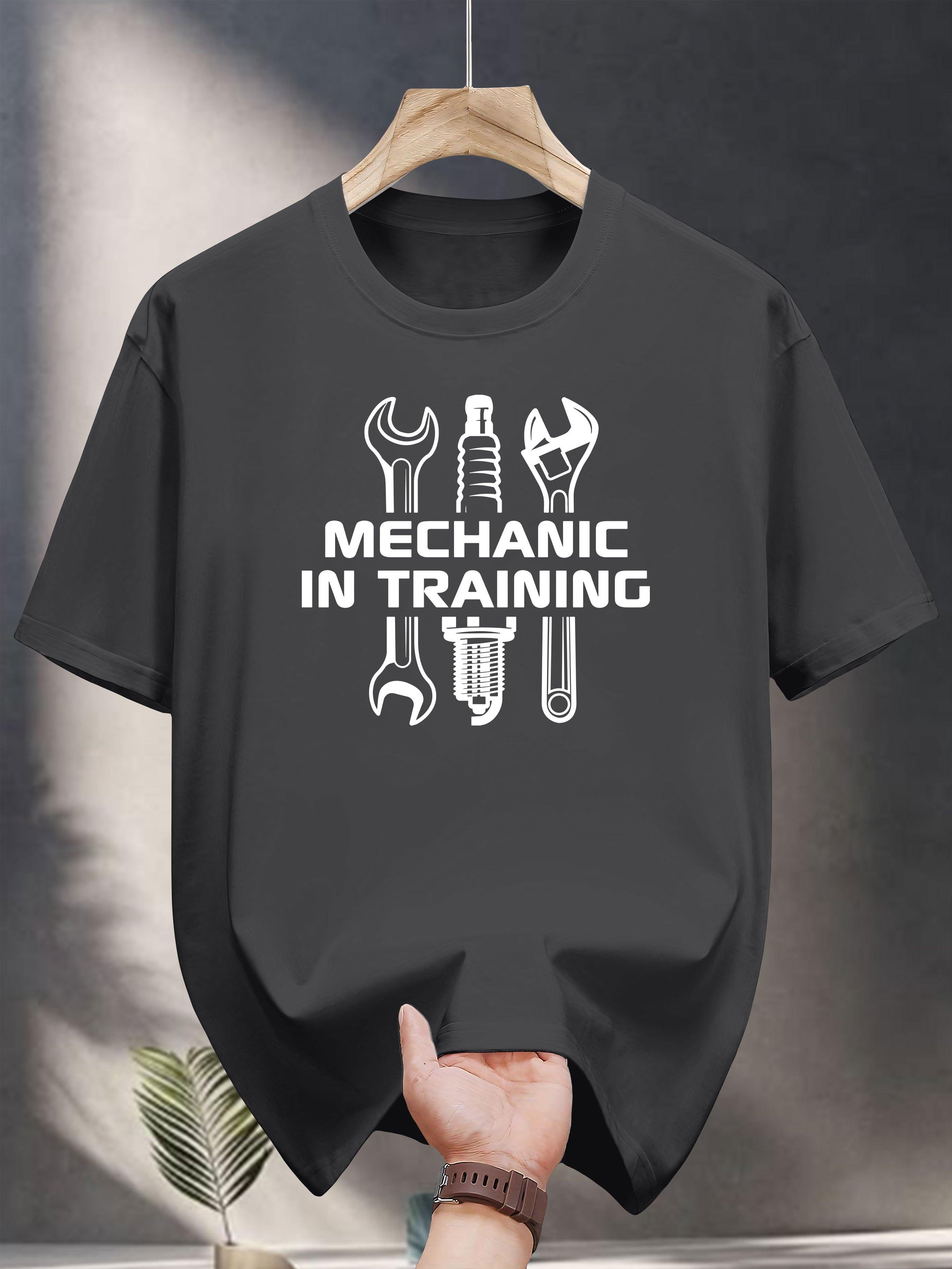 200g 100% Cotton Graphic T-shirt - Mechanic in Training Print with Tools Design S