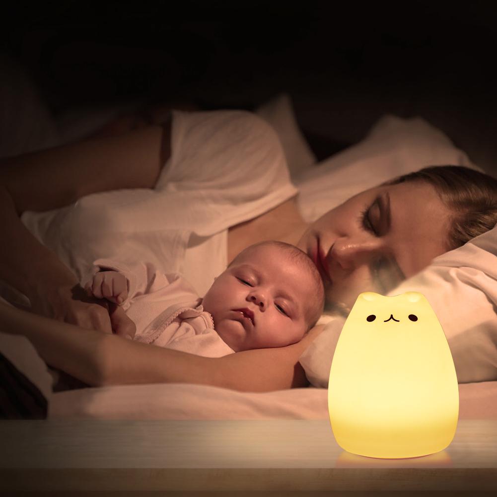 

Children Night Light, EECOO Cute Cat Lamp Soft Silicone Sensitive Tap Control Decompression Toy