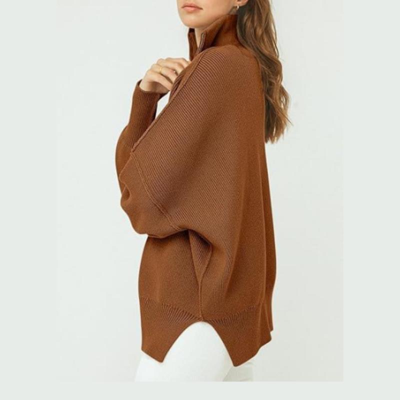 Damen Reißverschluss Pullover V-Ausschnitt Freizeitpullover Locker Reißverschluss Einfarbig Gestricktes Oberteil Retro-Stil