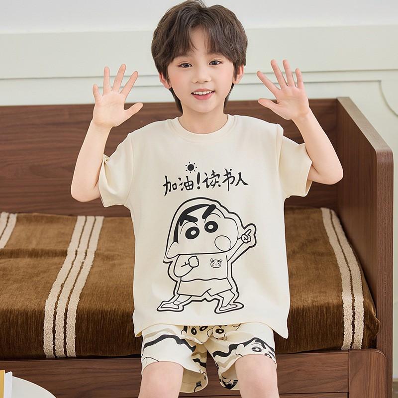 Boys Cotton Pajamas Set Short Sleeve Cartoon Print Kids Sleepwear Ages 8 Teens Home Wear