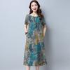 Fashion Women Short Sleeve O Neck Pocket Cotton Linen Printed Loose Casual Dress