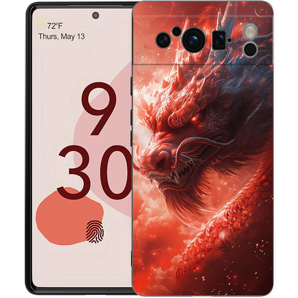 Phone Case For Google Pixel 8 7 6 Pro 8A 7A 6A TPU Shell Soft Silicone Shockproof Black Cover Illusory Color Chinese Dragon
