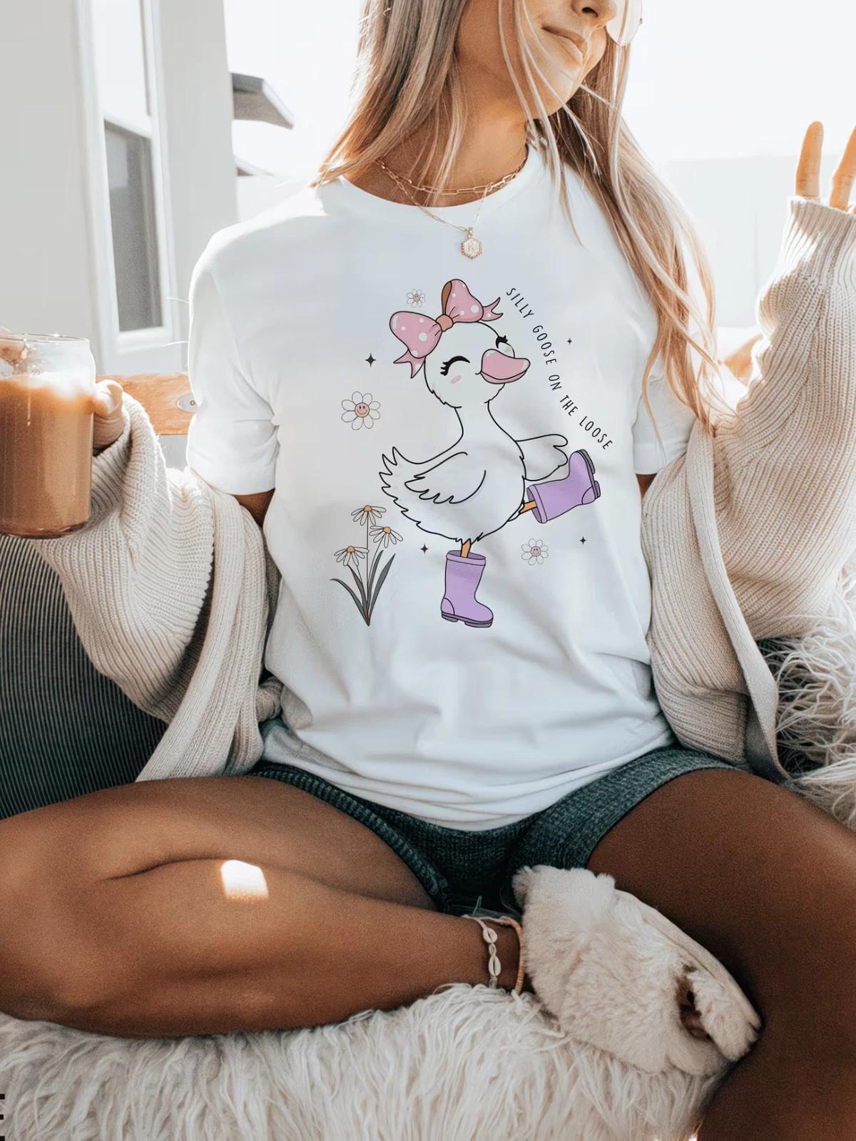 Life Goes On Ducks Cute Cartoon Duck T-Shirt Funny Animal Graphic Tee S