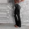 Women's New  Fashion Hole High Waist Retro Elastic Slim Micro Flared Pants