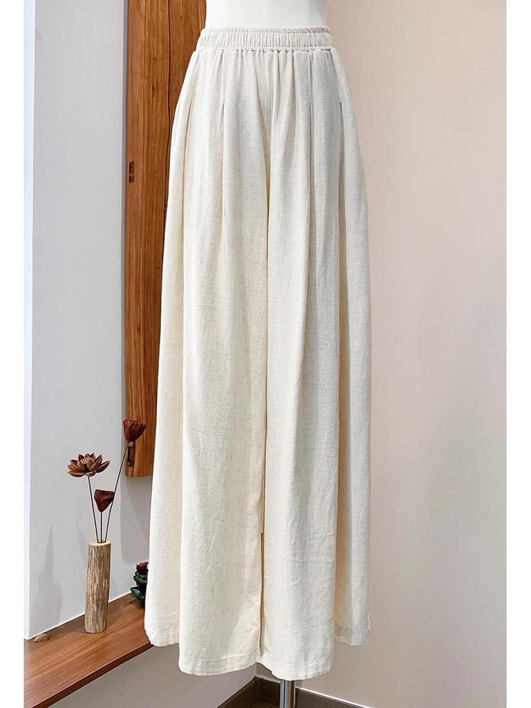 2025 Fall/Winter Cotton Linen Women's Chic Wide-Leg Skirt Pants - Textured, Flowy, and Leg-Elongating