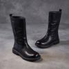 Light Luxury Hand Grab Retro Medium Boots Winter Leather Wide Knight Boots Straight British Fleece Boots