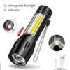 Mini COB+XPE LED Flashlight Portable Type-C Rechargeable Torch Tactical Lantern Outdoor Zoom Waterproof Light for Camping Lamp