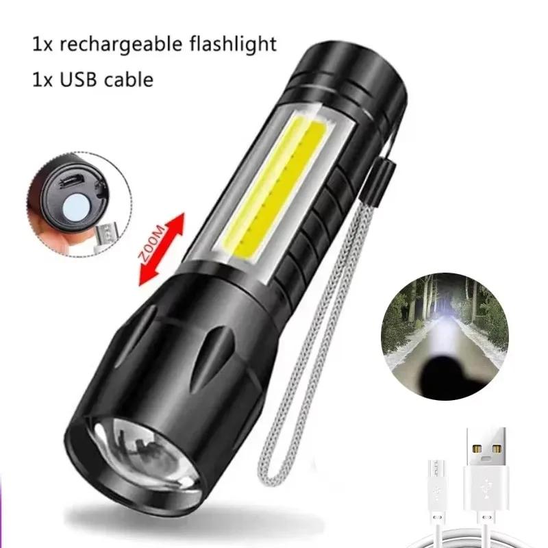 Mini COB+XPE LED Flashlight Portable Type-C Rechargeable Torch Tactical Lantern Outdoor Zoom Waterproof Light for Camping Lamp