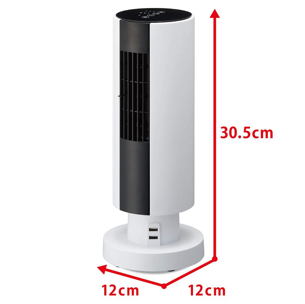 Doshisha Desk Tower Fan with USB Hub, Oscillating Head, and 3 Wind Speed Settings, Pieria White, FTV-401 WH