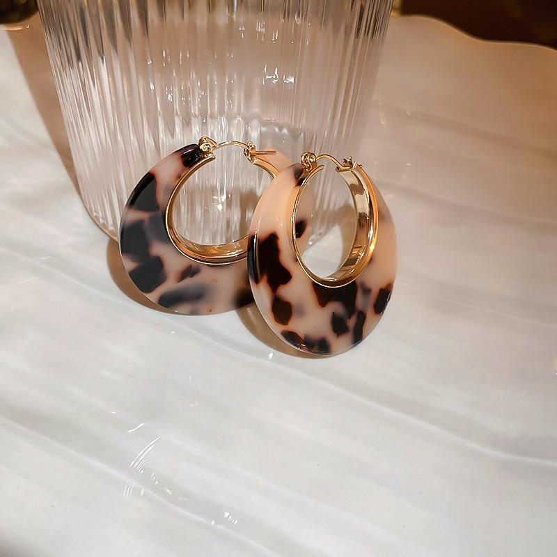 Silbernadel Harzleder Leopardenmuster Geometrisch Rund Blume Ohrringe Herbst und Winter Stecker Nische High-End Ohrringe Frauen