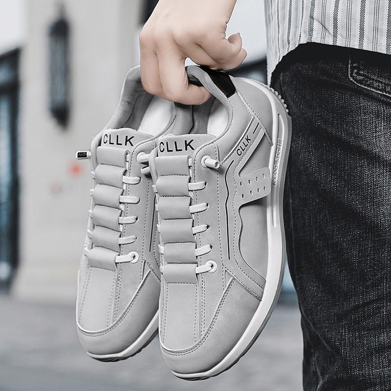 

Мужские кроссовки повседневные модные легко сочетаемые смешанных цветов кожаные дышащие с увеличением роста на плоской платформе кроссовки для бега 39