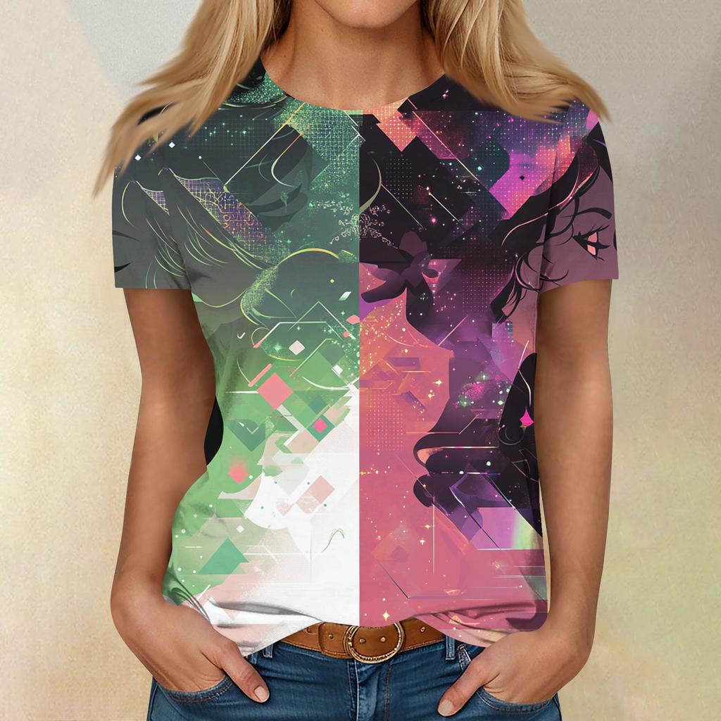 Women's Casual Fashion Cartoon Print Short-Sleeve Top/T-Shirt