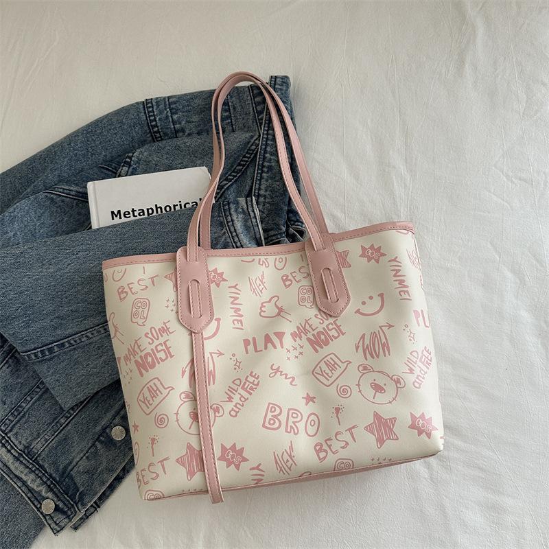 Einfache Temperament große Kapazität Tragetasche Damen 2025 Sommer neu kleine frische Druck Schulter Computertasche