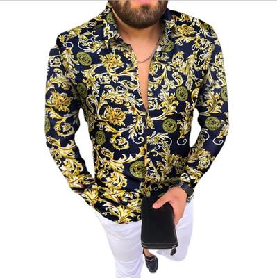 Mens Long Sleeve Hawaiian Shirt Summer Casual Floral Fashion Printed Shirts for Men
