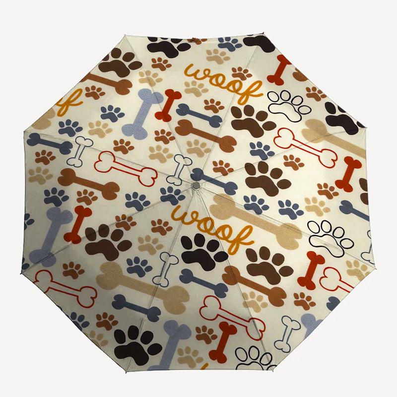 1pc Dog-themed fabric with bones and paw prints. Umbrella with Plastic Handle,Suitable for All Seasons UmbrellaPT593