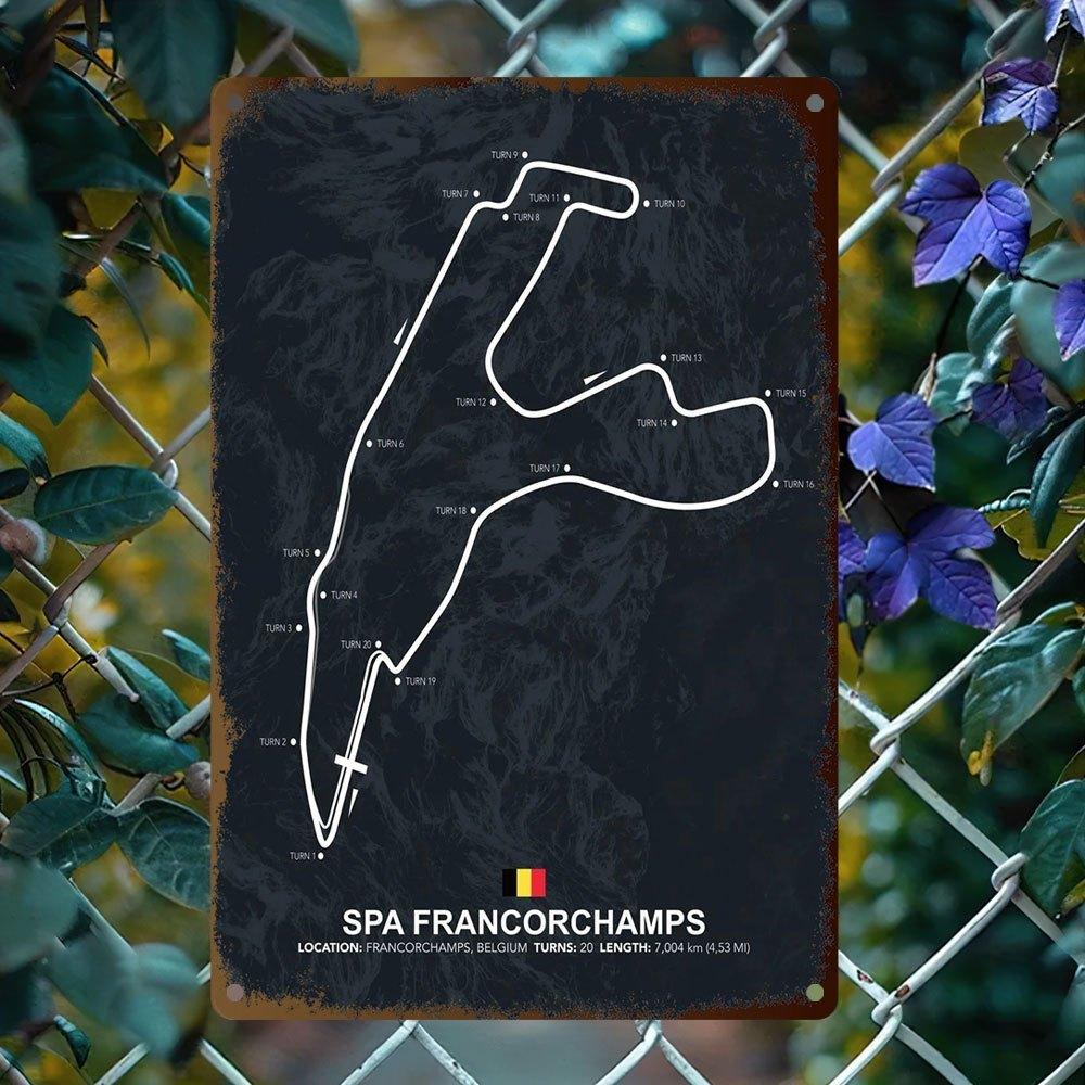 Vintage Metal Tin Sign  Spa Francorchamps Race Track Map Wall Art for Home Cafe or Garage Decor Rustic Iron Plaque with Det 20x30cm（7.8x11.8inch）