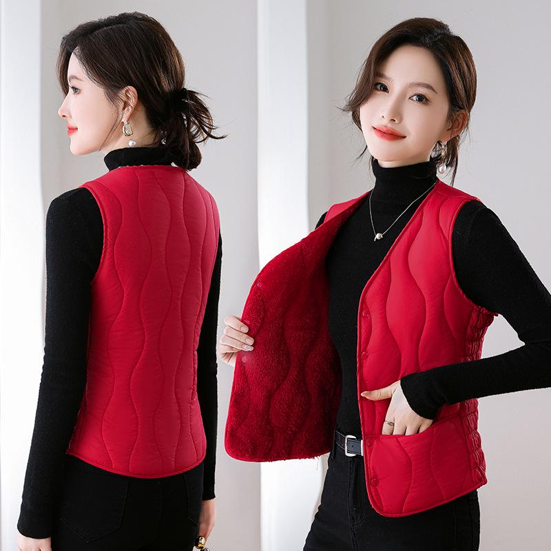 Women's Down Cotton Vest - Winter Slim Fit, Thick, Warm, Short Vest with Velvet Lining