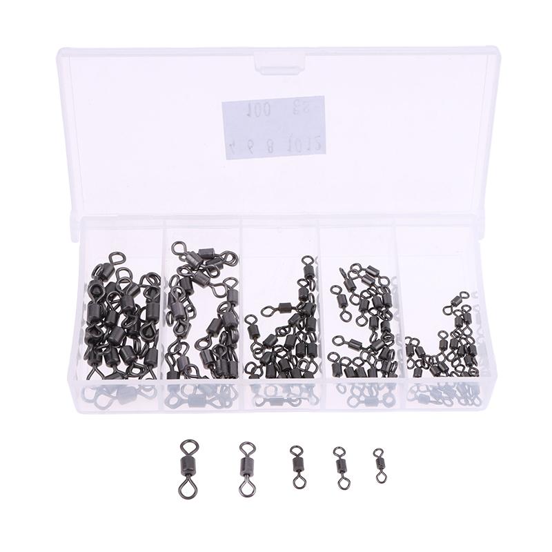 100Pcs/Box Fishing Bearing Rolling Swivel Metal Bearing Swivel Solid Ring Lures Fishing Connector Carp Fishing Tackle
