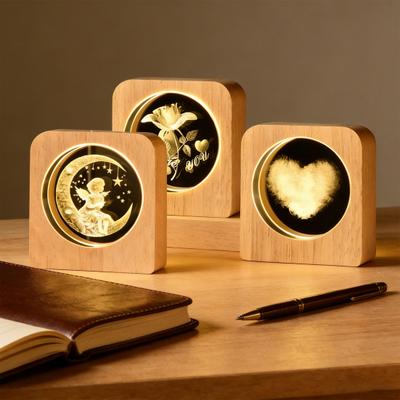 Custom 3D Photo Faux Crystal Night Light Personalized Engraved Picture Clear Ball with LED Light And Wood Base Memorial Gift for Pets Couple Birthday