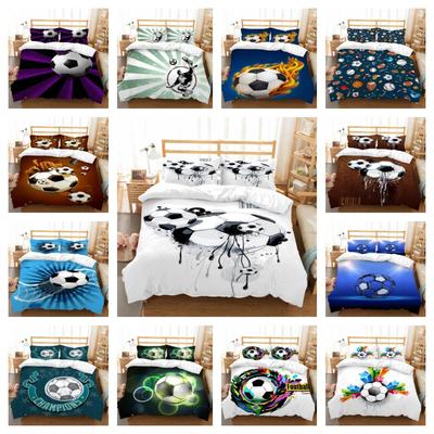 Bed Cover Set Pillowcase Teens Kids School Adults Warm Cool 3D Football Print Polyester Washable Bedding Suit